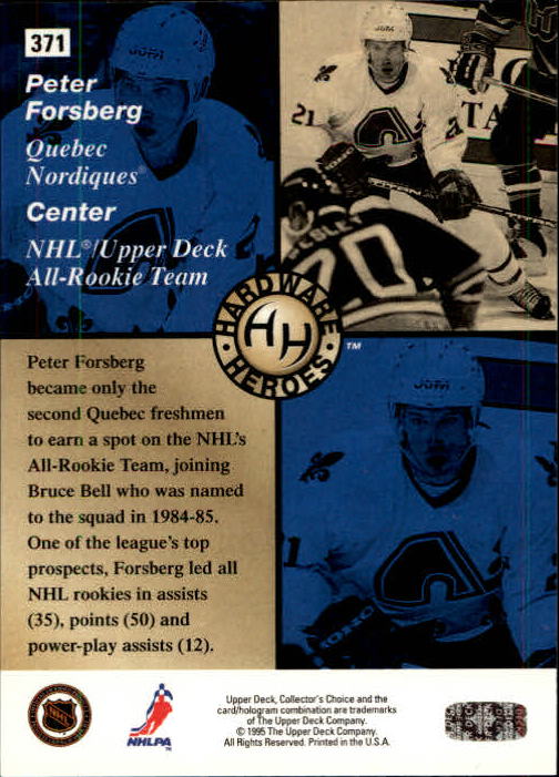 1995-96 Collector's Choice #371 Peter Forsberg HH back image