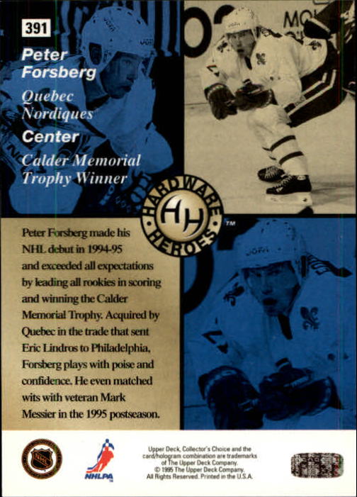 1995-96 Collector's Choice #391 Peter Forsberg HH back image