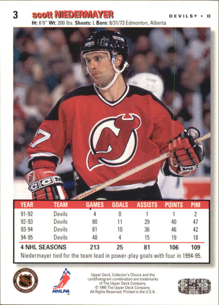 1995-96 Collector's Choice Player's Club #3 Scott Niedermayer back image
