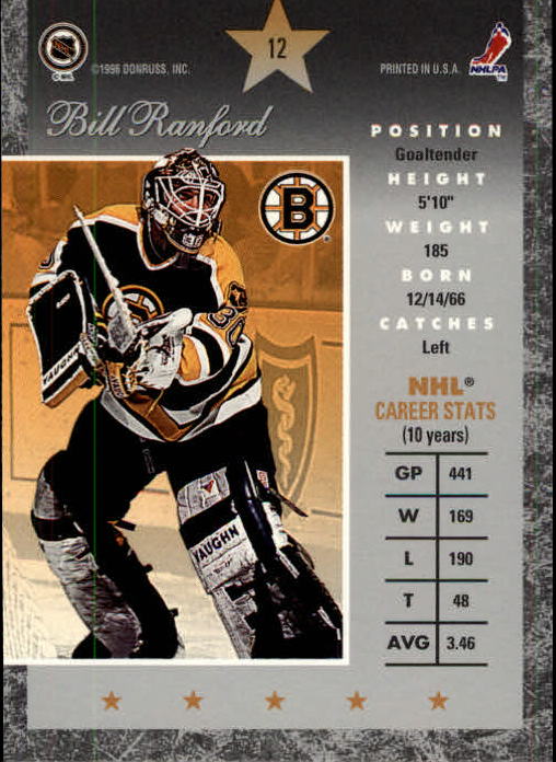 1995-96 Donruss Elite #12 Bill Ranford back image