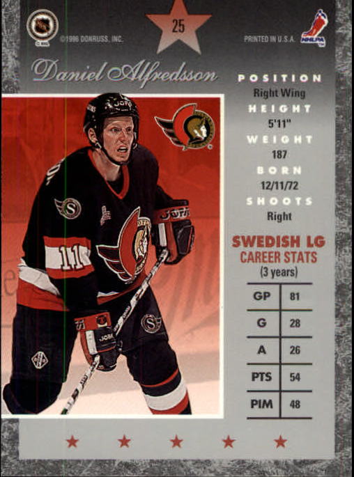 1995-96 Donruss Elite #25 Daniel Alfredsson RC back image