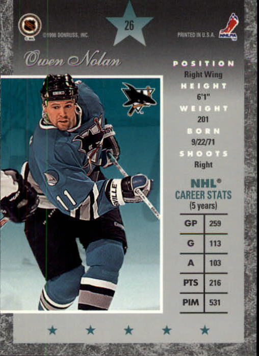 1995-96 Donruss Elite #26 Owen Nolan back image