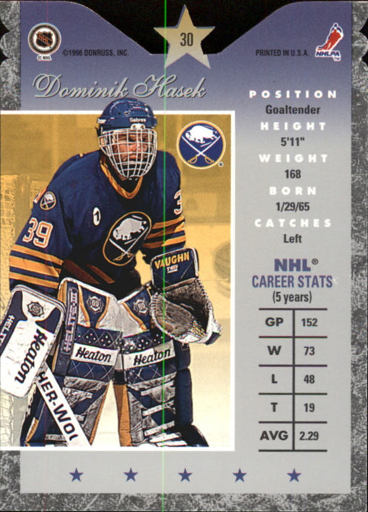1995-96 Donruss Elite Die Cuts #30 Dominik Hasek back image