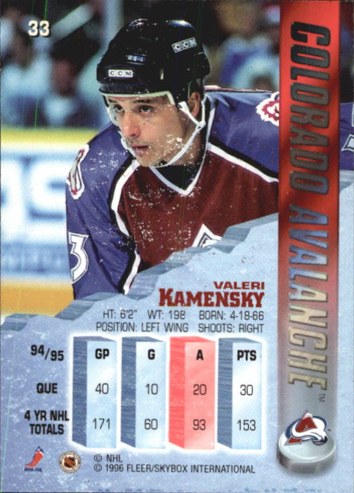 1995-96 Metal #33 Valeri Kamensky back image