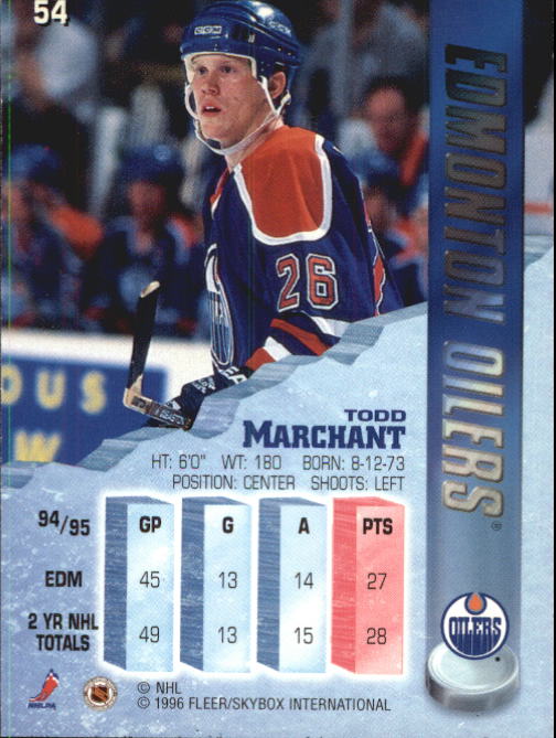 1995-96 Metal #54 Todd Marchant back image