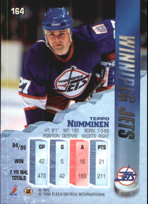 1995-96 Metal #164 Teppo Numminen back image