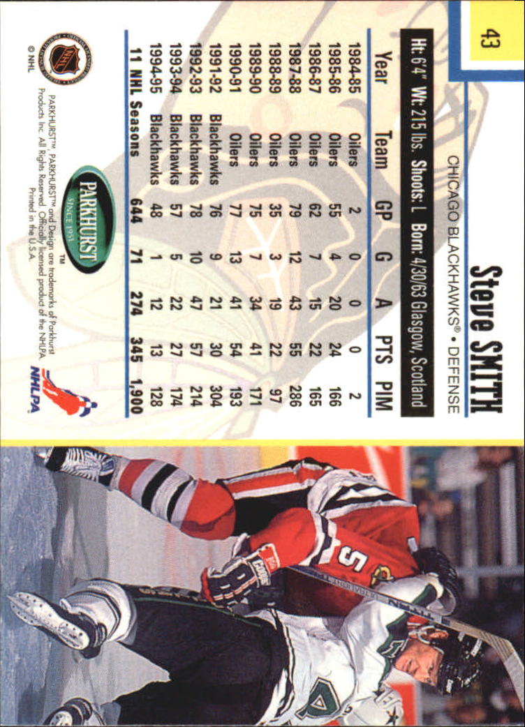 1995-96 Parkhurst International #43 Steve Smith back image