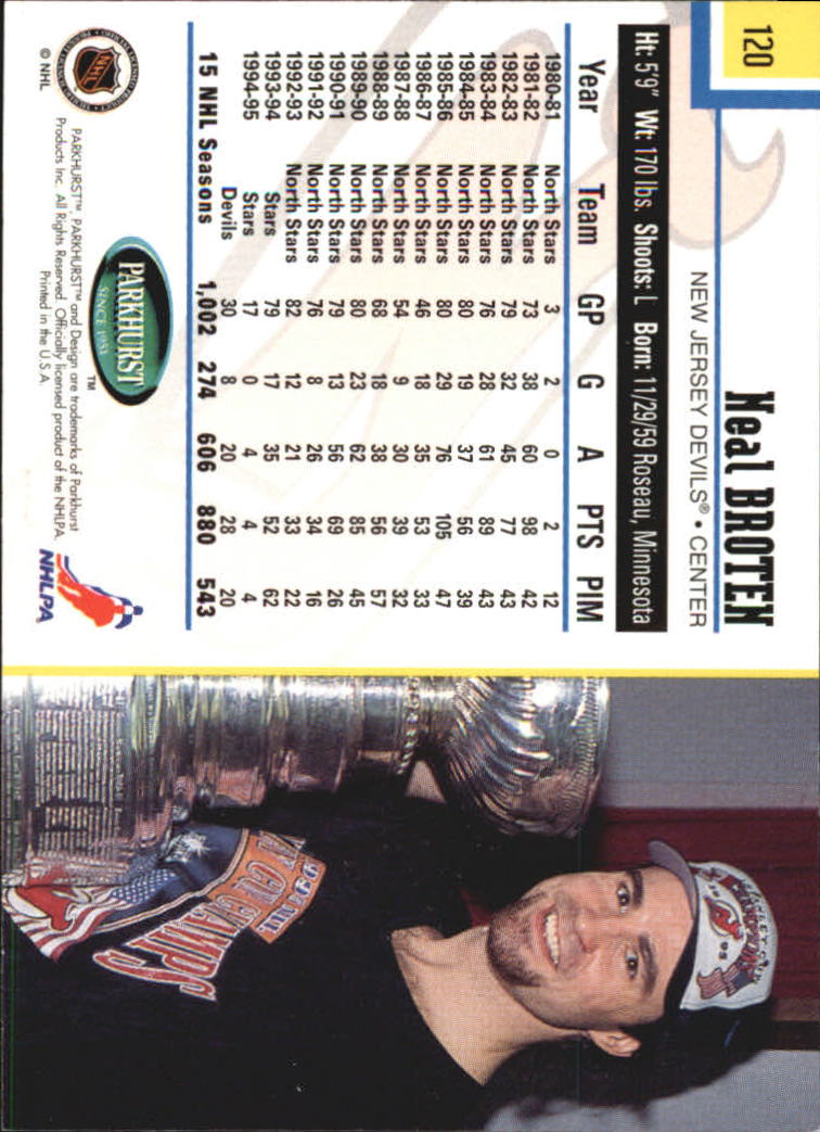 1995-96 Parkhurst International #120 Neal Broten back image