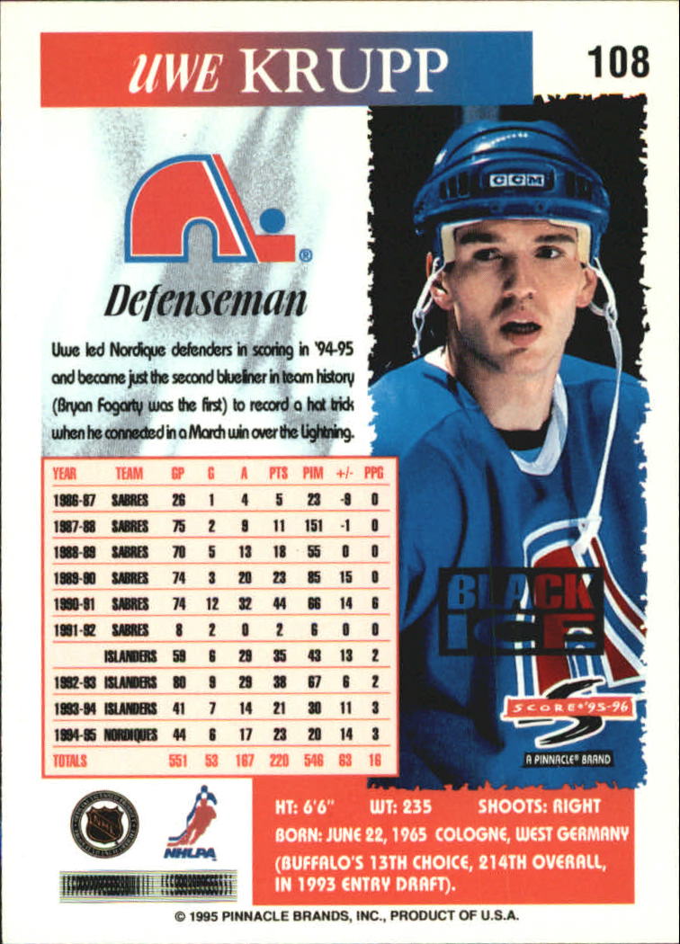 B4531- 1995-96 Score Black Ice Hockey Cards 1-200 -You Pick- 15+ FREE US SHIP - Picture 184 of 349