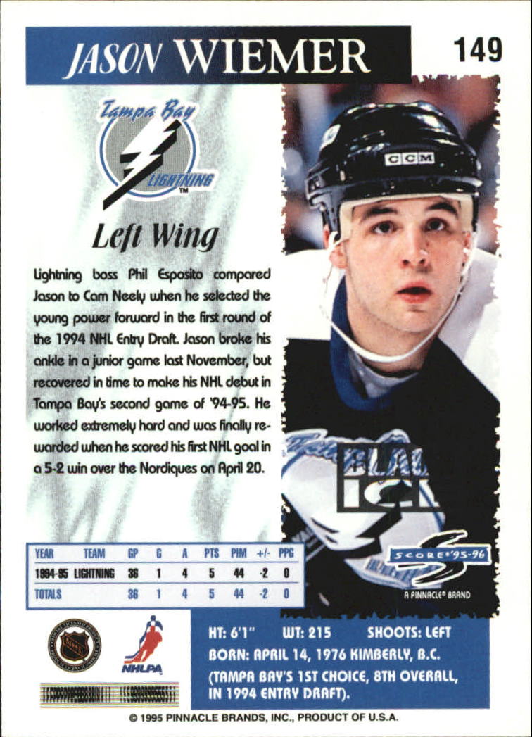 1995-96 Score Black Ice #149 Jason Wiemer back image