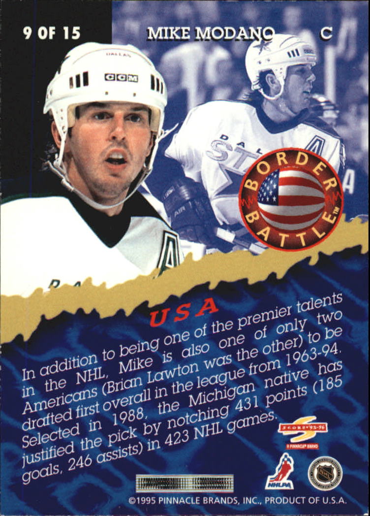 1995-96 Score Border Battle #9 Mike Modano back image