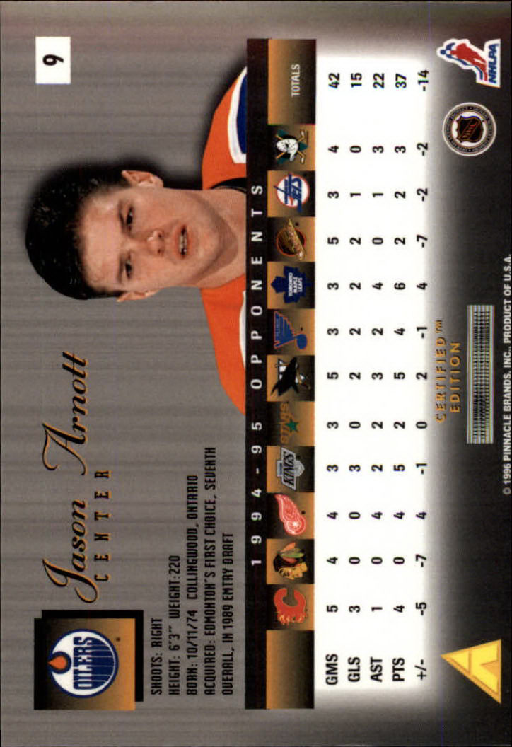 1995-96 Select Certified #9 Jason Arnott back image