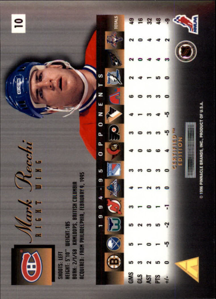 1995-96 Select Certified #10 Mark Recchi