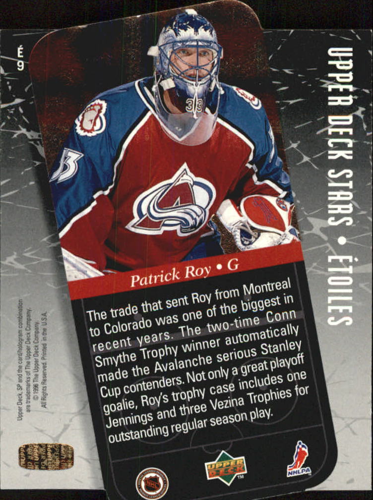 1995-96 SP Stars Etoiles #E9 Patrick Roy back image