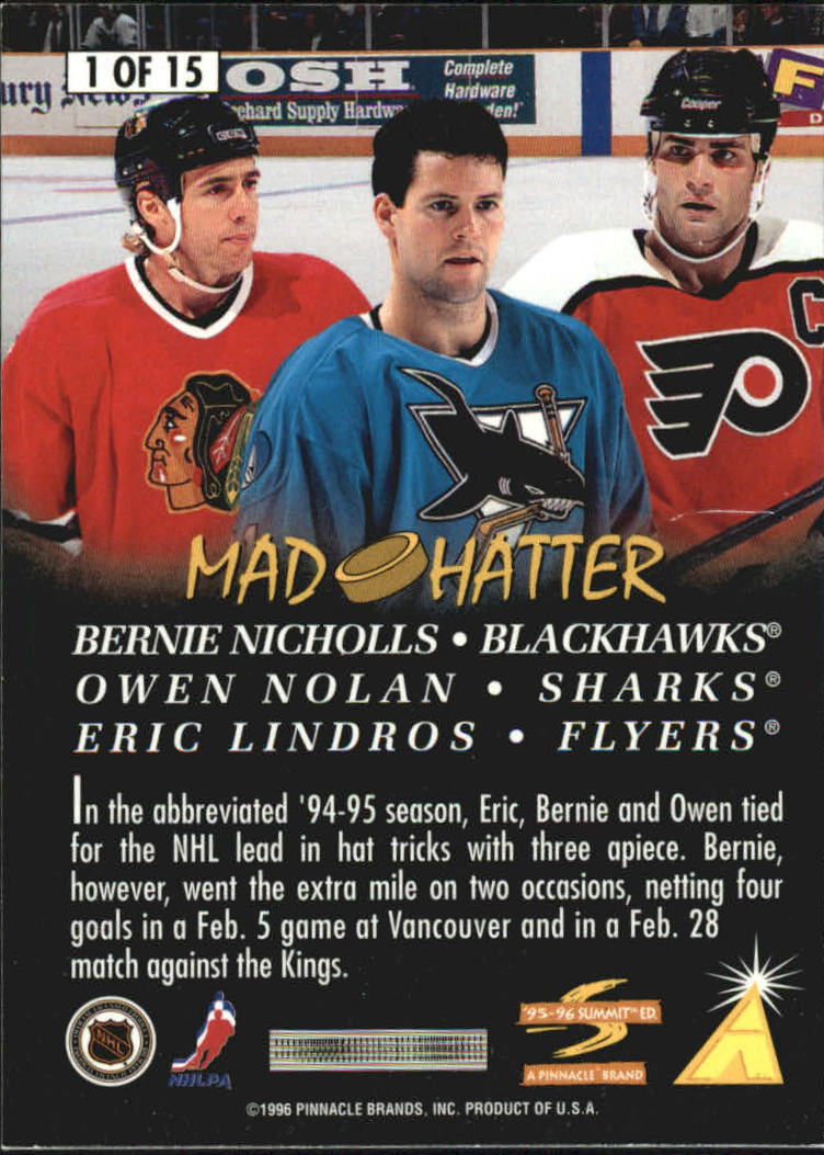 1995-96 Summit Mad Hatters #1 Lindros/Nolan/Nicholls back image