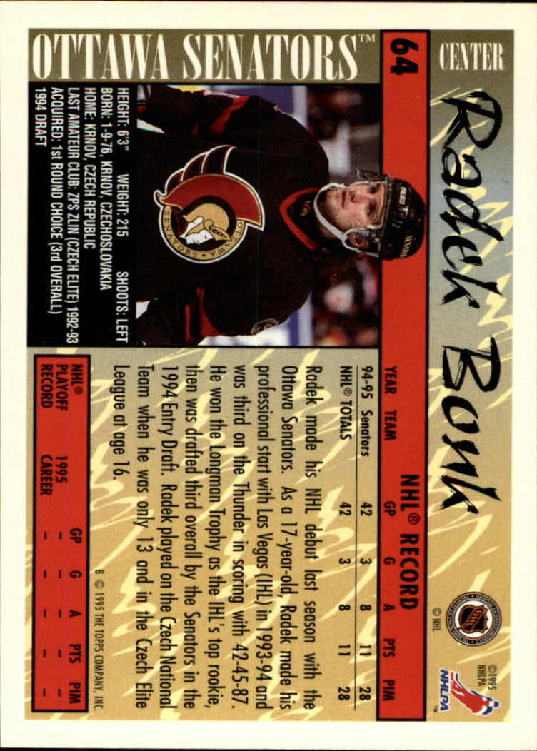 1995-96 Topps #64 Radek Bonk back image