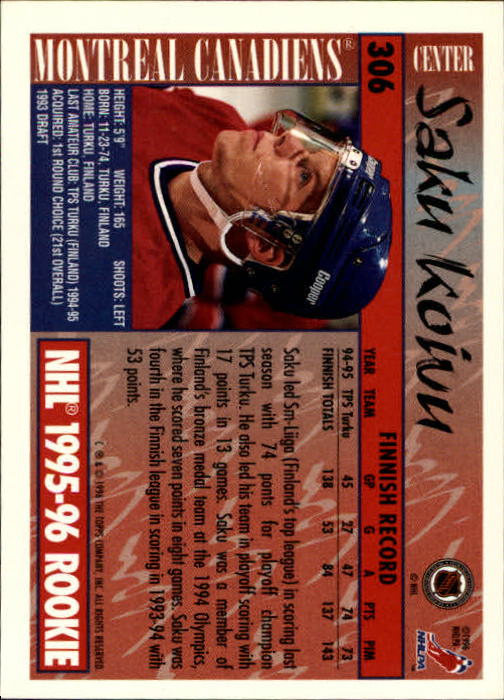A5585- 1995-96 Topps Hockey Cards 251-385 +Inserts -You Pick- 15+ FREE US SHIP - Picture 101 of 255