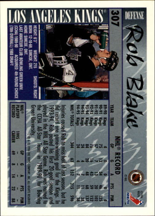 1995-96 Topps #307 Rob Blake back image