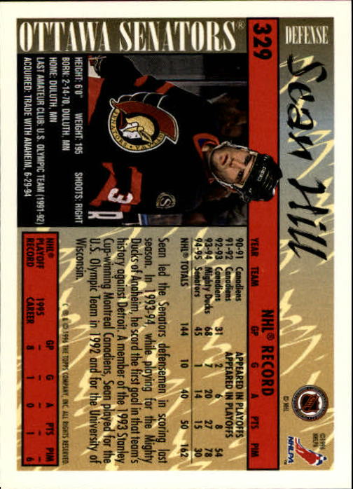 1995-96 Topps #329 Sean Hill back image