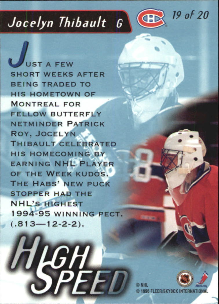 1995-96 Ultra High Speed #19 Jocelyn Thibault back image