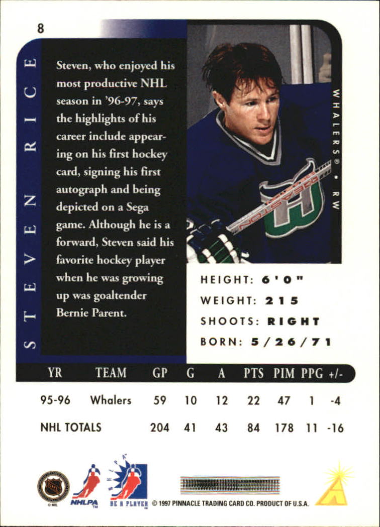 1996-97 Be A Player #8 Steven Rice back image