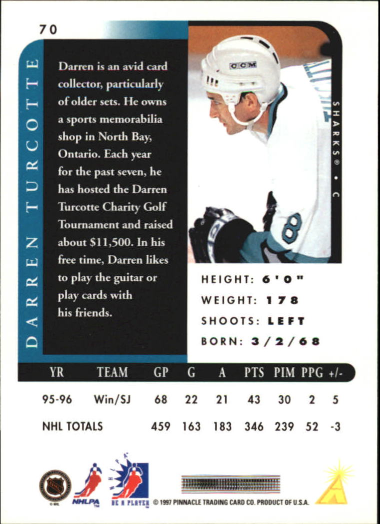 1996-97 Be A Player #70 Darren Turcotte back image