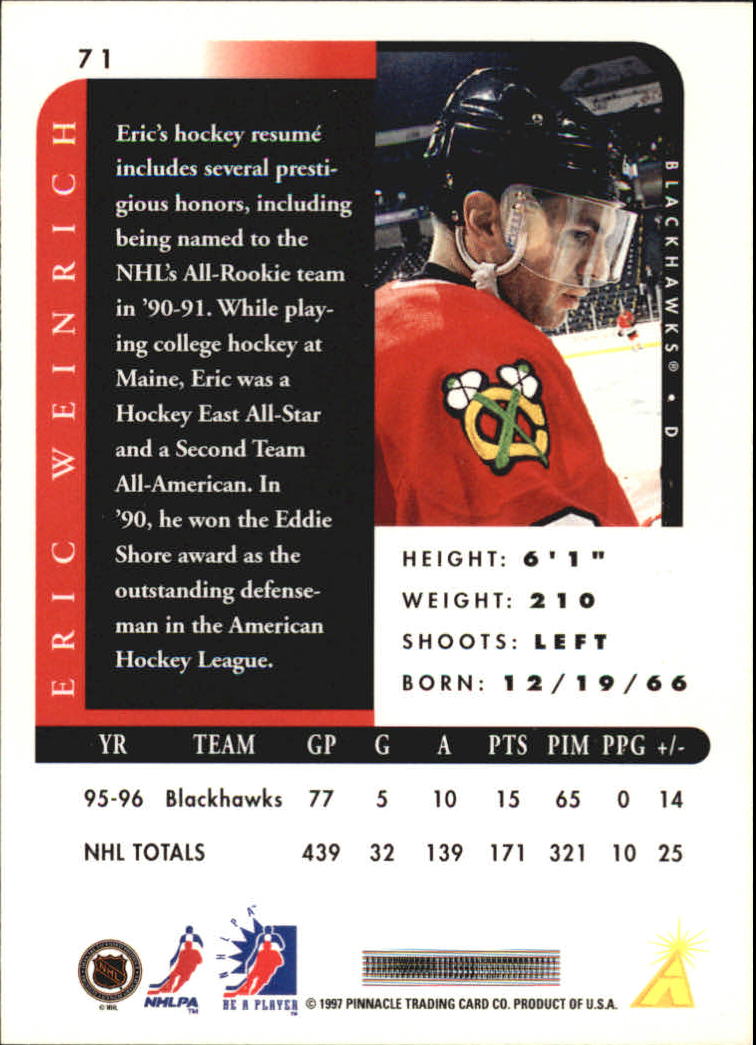 1996-97 Be A Player #71 Eric Weinrich back image