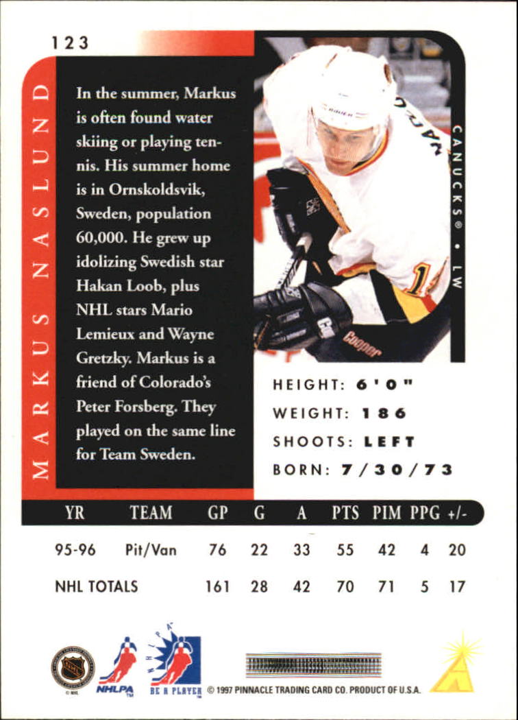1996-97 Be A Player #123 Markus Naslund back image