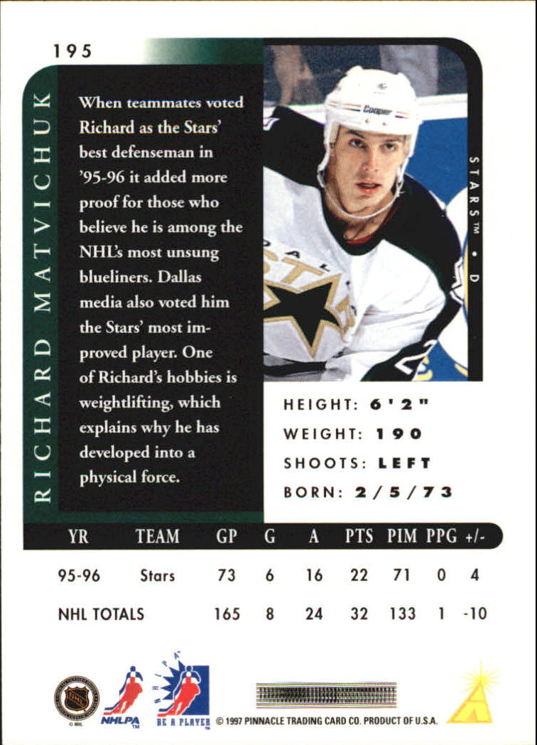 1996-97 Be A Player #195 Richard Matvichuk back image