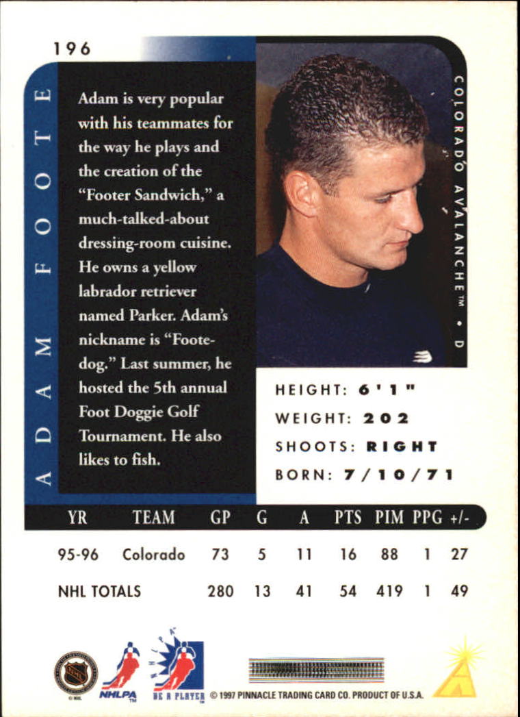 1996-97 Be A Player #196 Adam Foote back image
