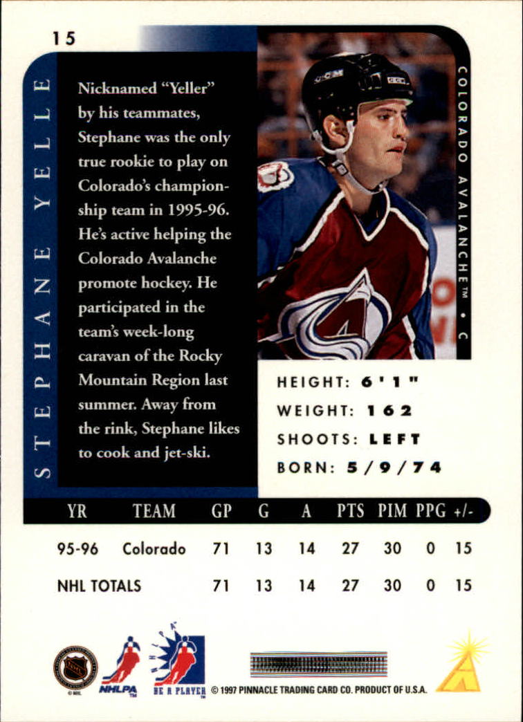 1996-97 Be A Player Autographs #15 Stephane Yelle back image