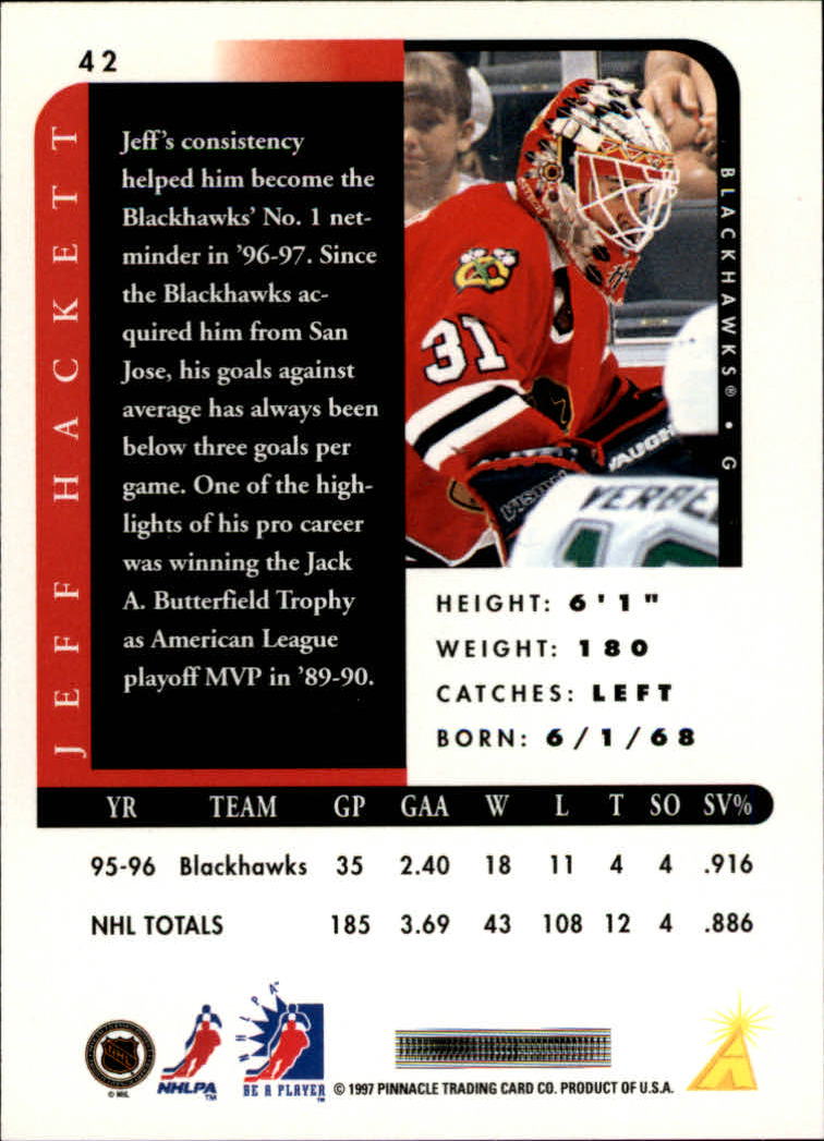 1996-97 Be A Player Autographs #42 Jeff Hackett back image