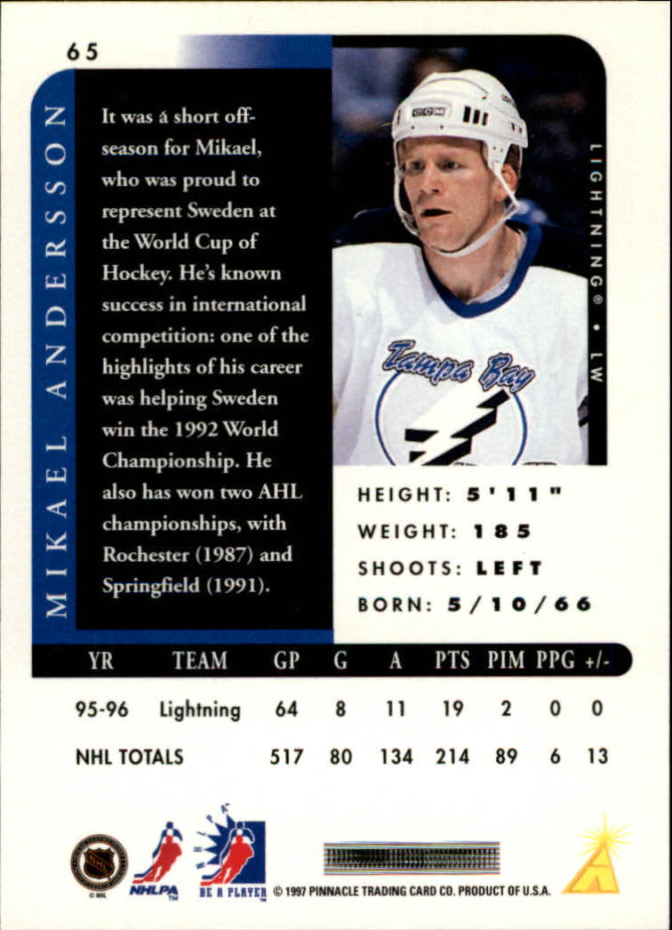 1996-97 Be A Player Autographs #65 Mikael Andersson back image