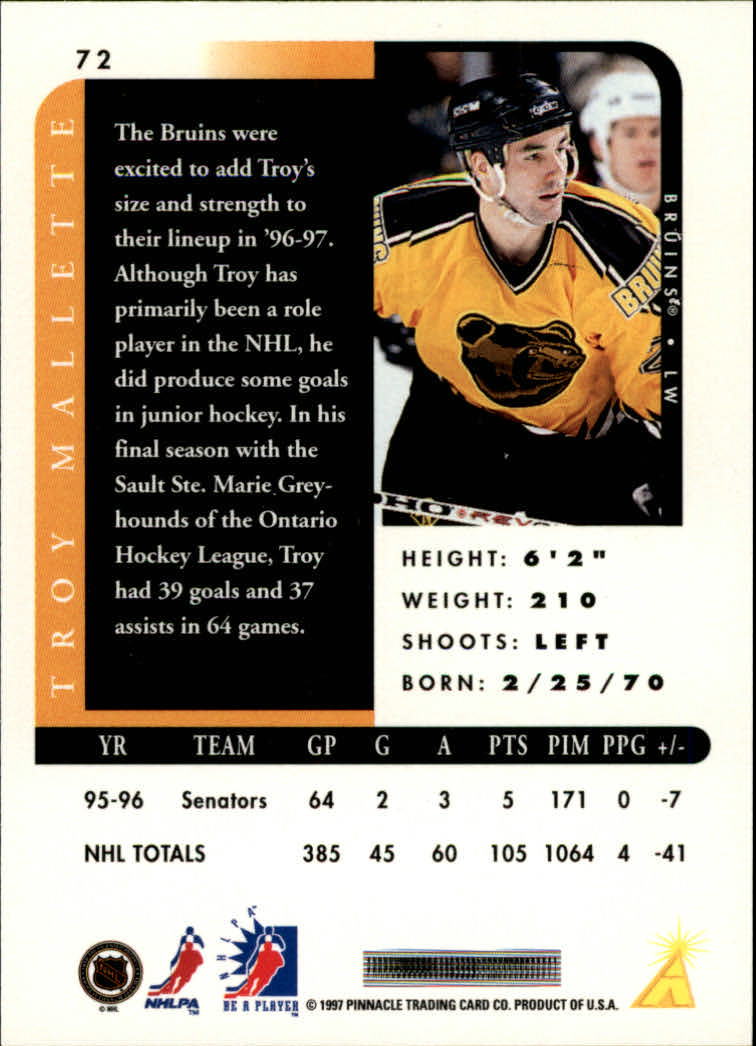 1996-97 Be A Player Autographs #72 Troy Mallette back image