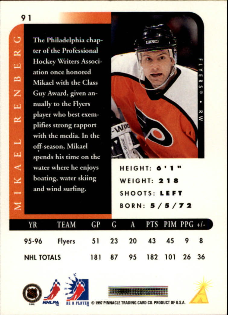 1996-97 Be A Player Autographs #91 Mikael Renberg back image