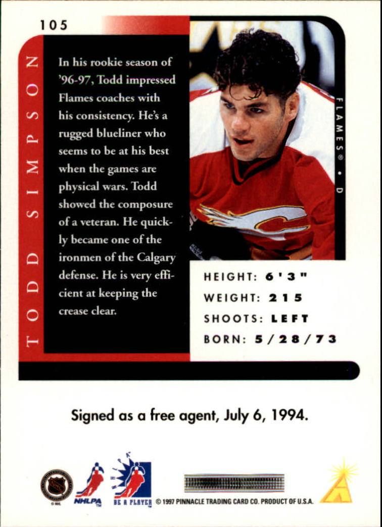 1996-97 Be A Player Autographs #105 Todd Simpson back image