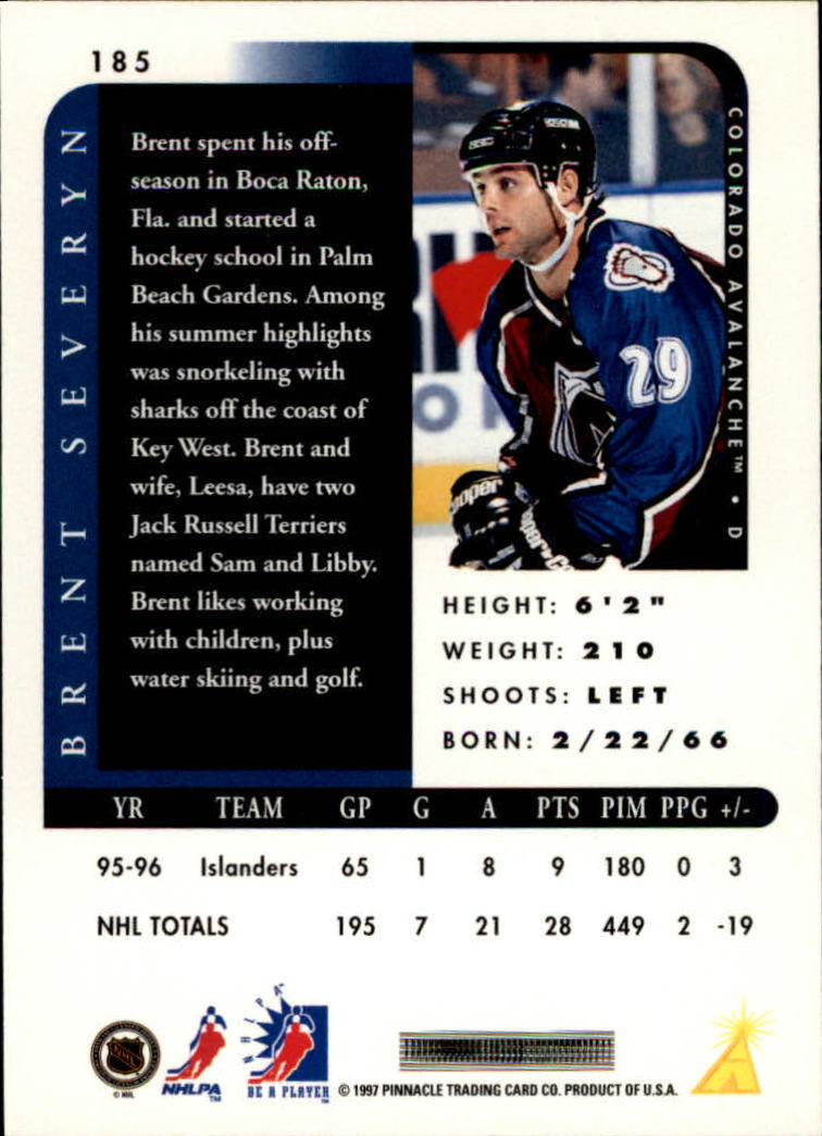 1996-97 Be A Player Autographs #185 Brent Severyn back image