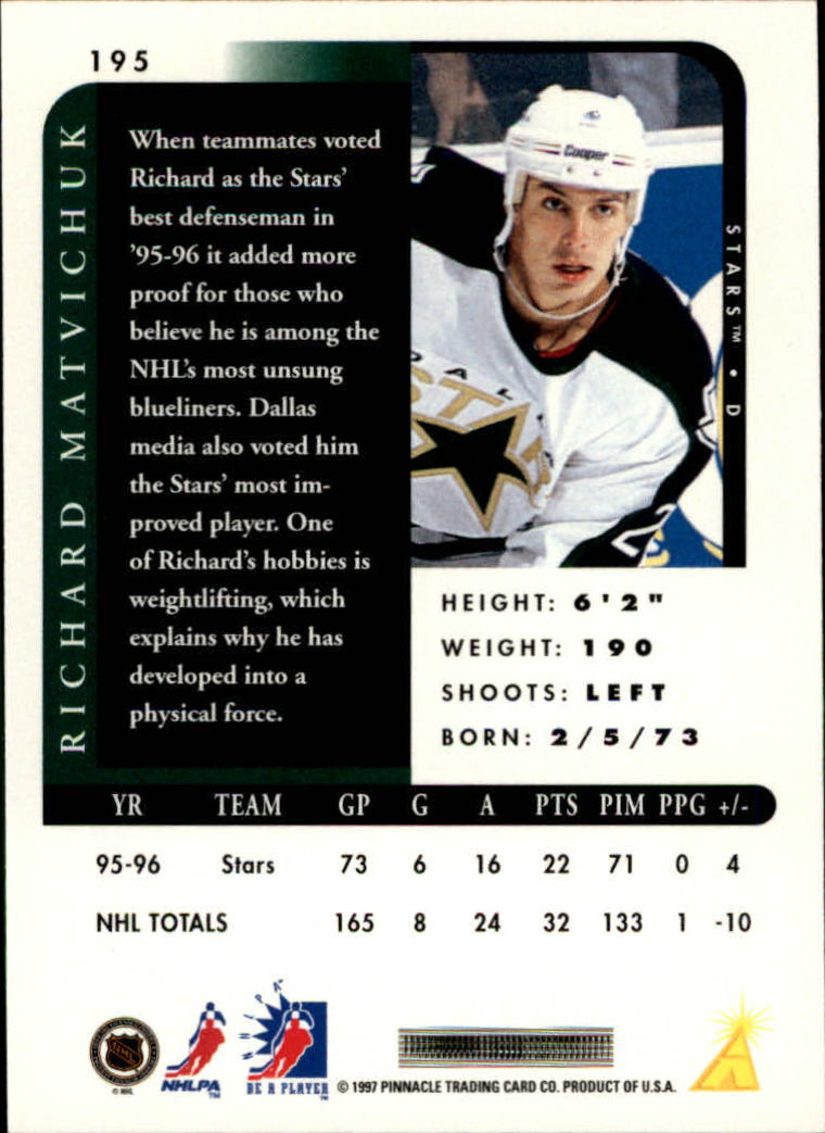 1996-97 Be A Player Autographs #195 Richard Matvichuk back image