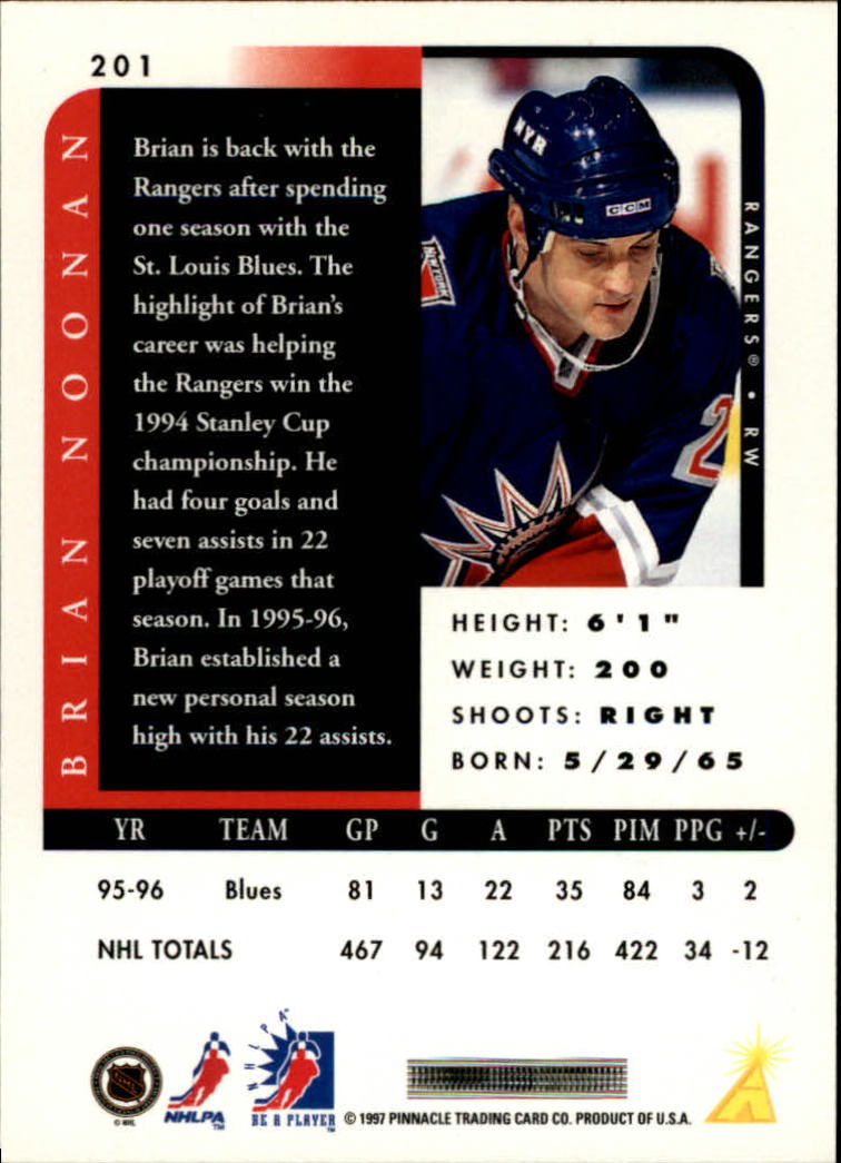 1996-97 Be A Player Autographs #201 Brian Noonan back image