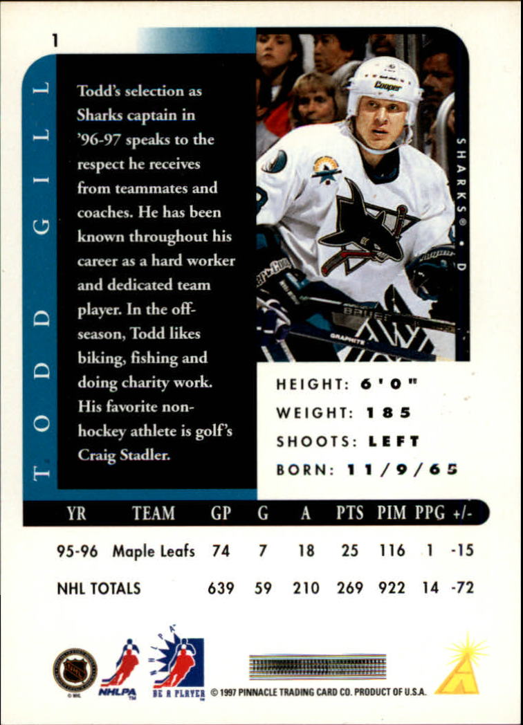 1996-97 Be A Player Autographs Silver #1 Todd Gill back image