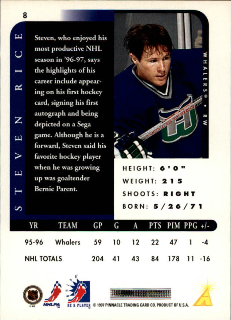1996-97 Be A Player Autographs Silver #8 Steven Rice back image