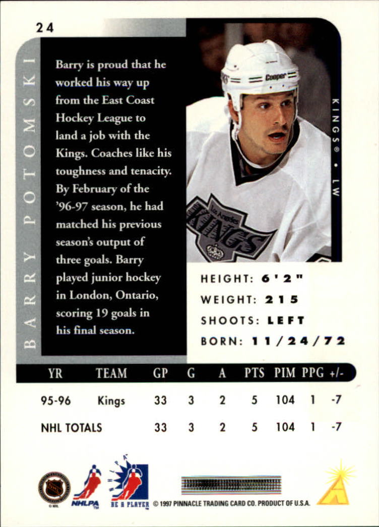 1996-97 Be A Player Autographs Silver #24 Barry Potomski back image