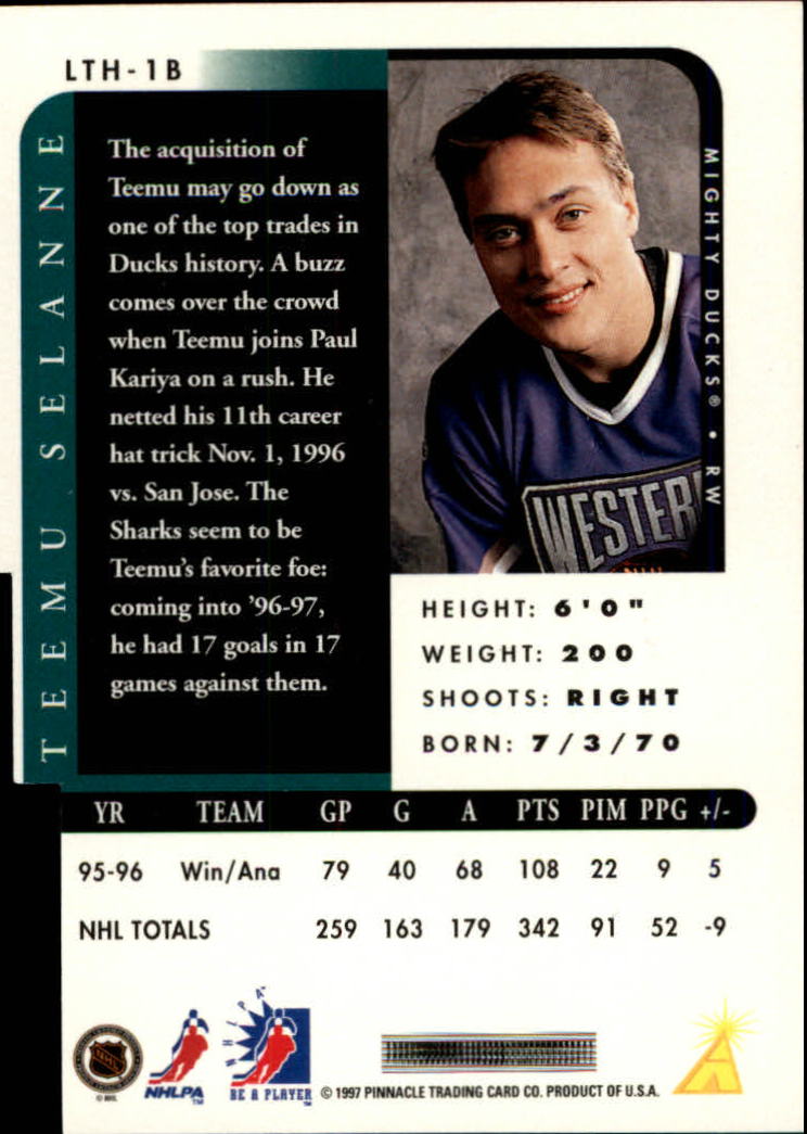 1996-97 Be A Player Link to History #1B Teemu Selanne back image