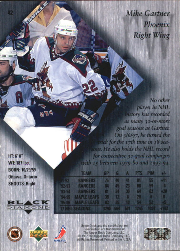 1996-97 Black Diamond #42 Mike Gartner back image