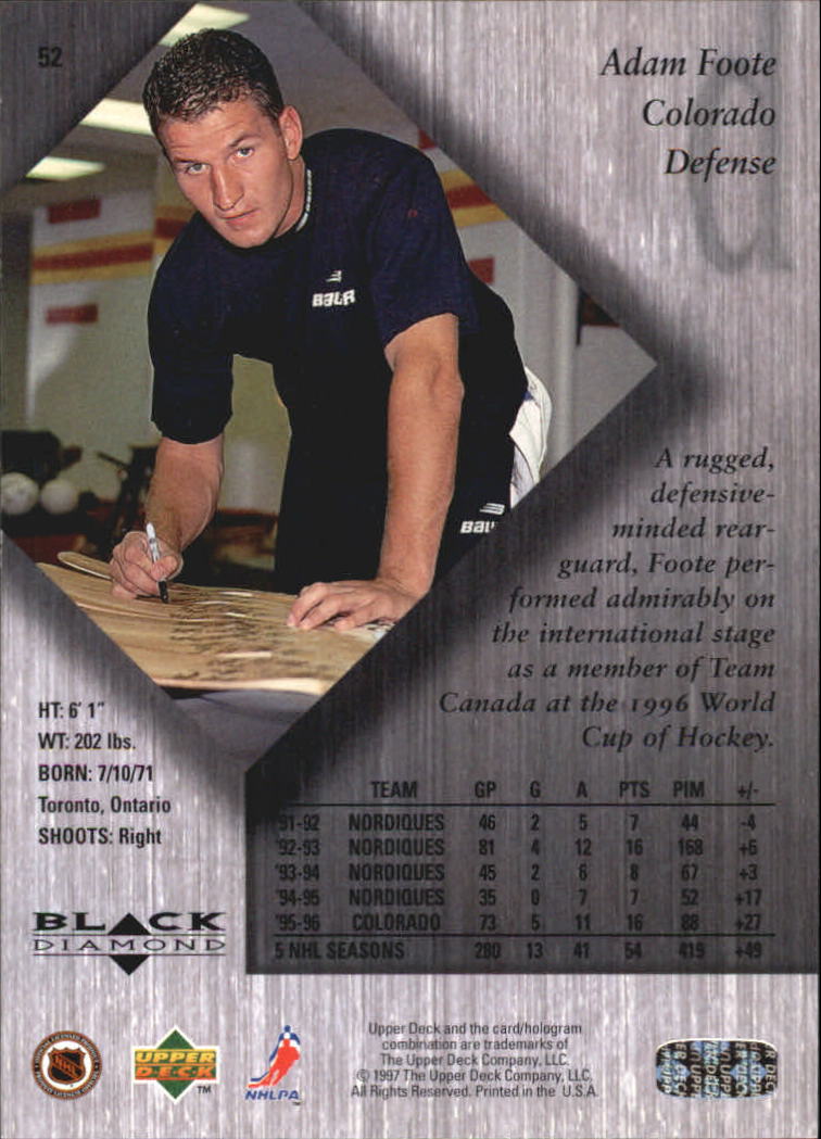1996-97 Black Diamond #52 Adam Foote back image