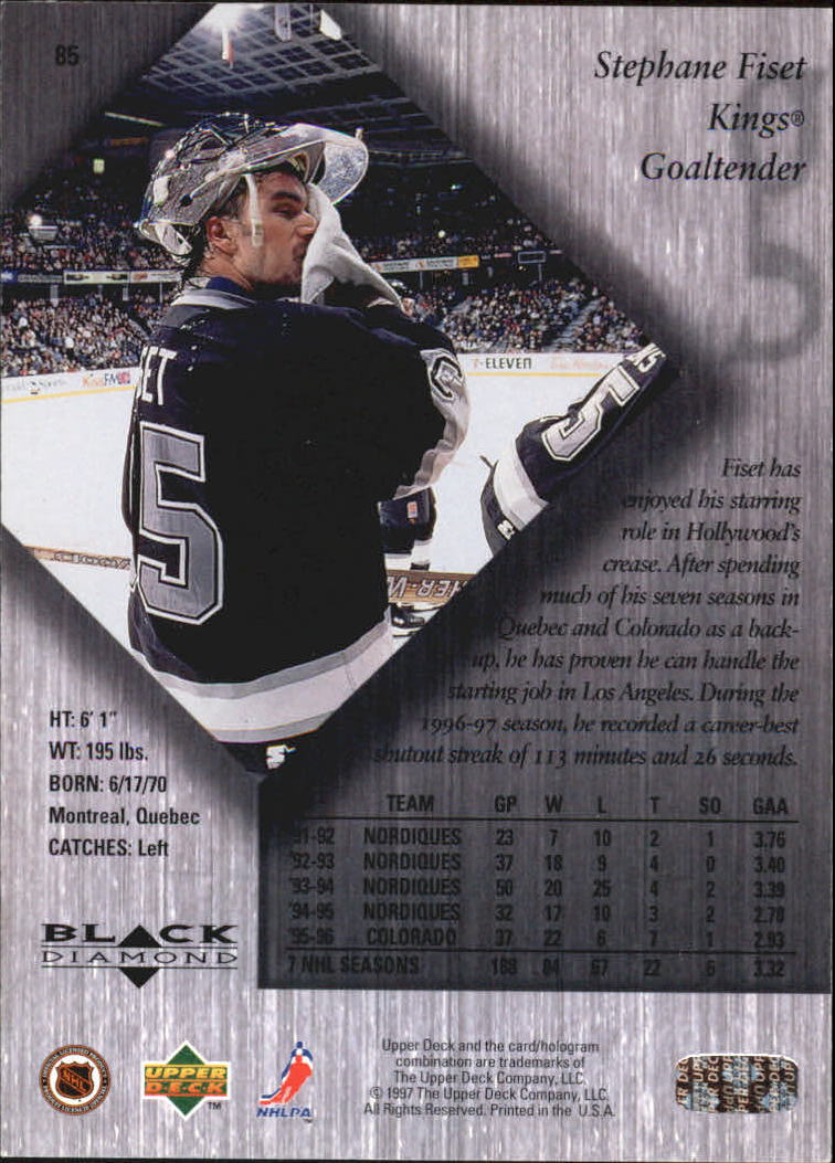 1996-97 Black Diamond #85 Stephane Fiset back image