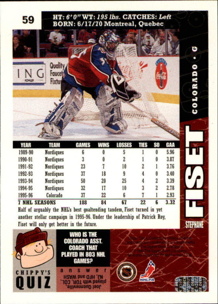 1996-97 Collector's Choice #59 Stephane Fiset back image