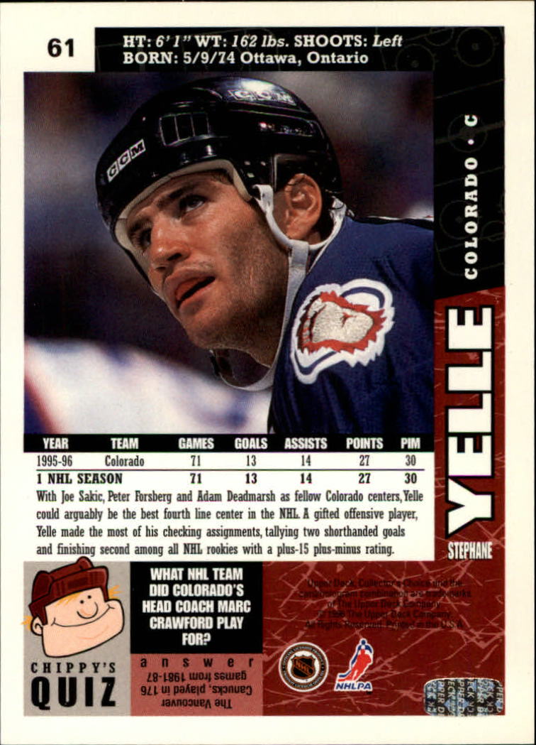 1996-97 Collector's Choice #61 Stephane Yelle back image
