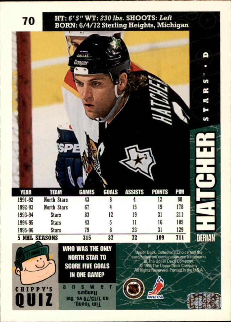 1996-97 Collector's Choice #70 Derian Hatcher back image