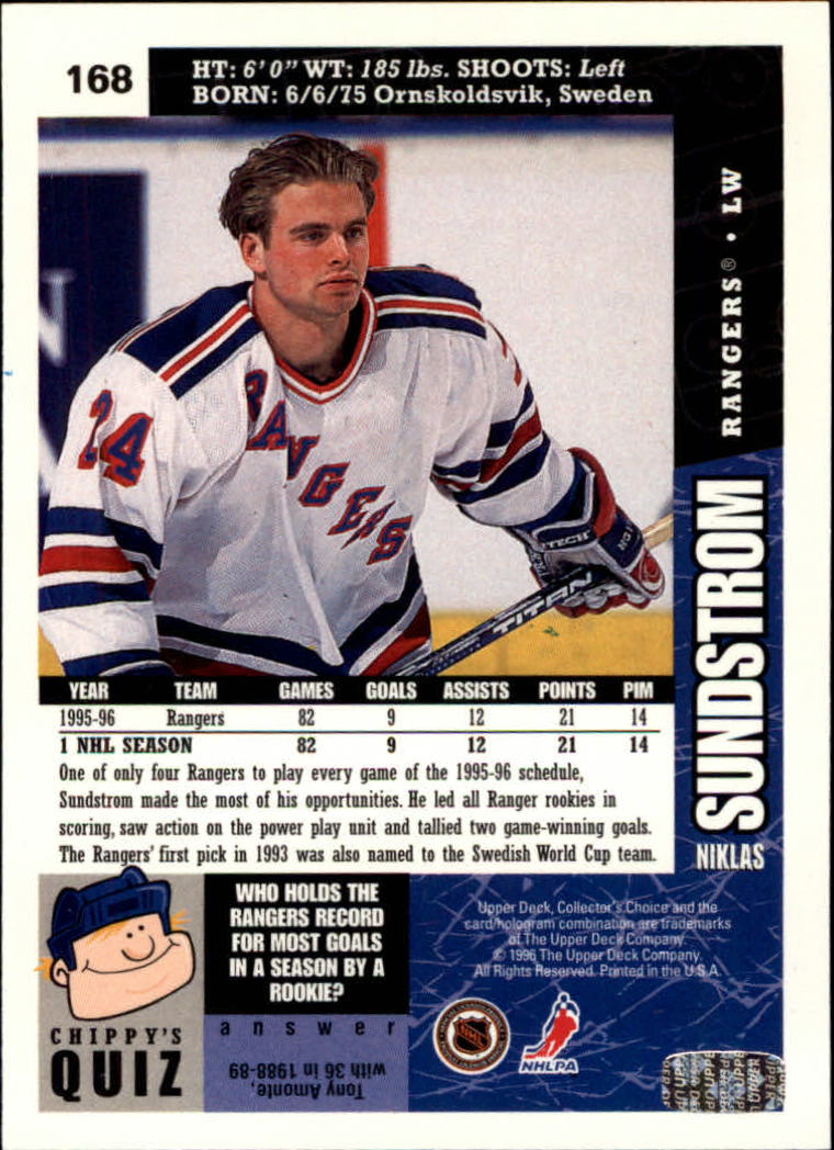 1996-97 Collector's Choice #168 Niklas Sundstrom back image